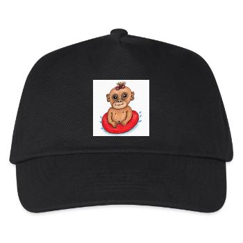 Little Monkey on Red Inflatable Boat - Kids’ Baseball Cap - black - Front