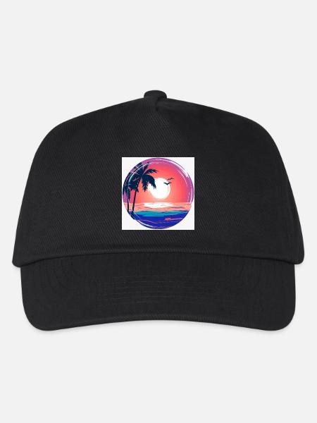 Sonnenuntergangs-Palmenkreis Ozean-Leuchten - Kinder Basecap - Schwarz