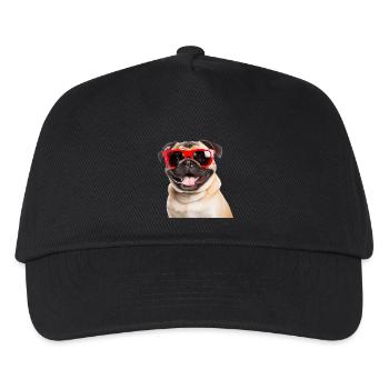 Cool pug with red sunglasses - Kids’ Baseball Cap - black - Front