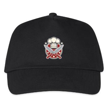 Retro Kochmesser Chefkoch Mütze Emblem Shirt - Kinder Basecap - Schwarz - Vorne