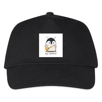 No Happy Pinguin mit Gelber Tasche - Kinder Basecap - Schwarz - Vorne