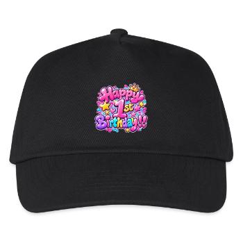 Herzlichen Glückwunsch zum ersten Geburtstag Graffiti: Pink Baby Queen! - Kinder Basecap - Schwarz - Vorne