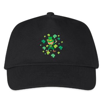 Tanzender Kobold Dabbing Kleeblätter Glücksbringer - Kinder Basecap - Schwarz - Vorne