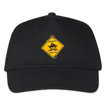 Käpt'n Sharky Vorsicht Piraten Schild - Kinder Basecap - Schwarz - Vorne
