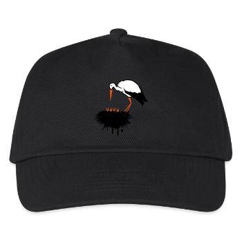 Storch und sein Nest mit Nachwuchs Graffiti - Kinder Basecap - Schwarz - Vorne