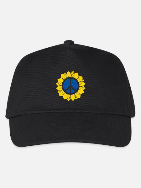 Ukrainische Sonnenblume mit Peace-Zeichen. - Kinder Basecap - Schwarz
