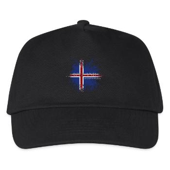 Flagge von Island Grunge, Isländischer Stolz - Kinder Basecap - Schwarz - Vorne