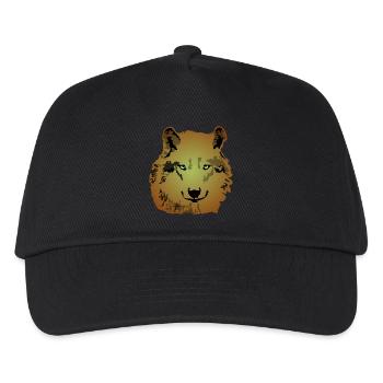 Tierisch Wolf braun grüne Augen - Kinder Basecap - Schwarz - Vorne