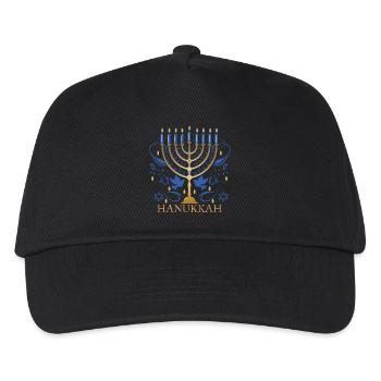 gold-colored Hanukkah candlestick with two doves - Kids’ Baseball Cap - black - Front