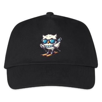 Snowy Owl Skier, Winter Vacation Charm - Kids’ Baseball Cap - black - Front