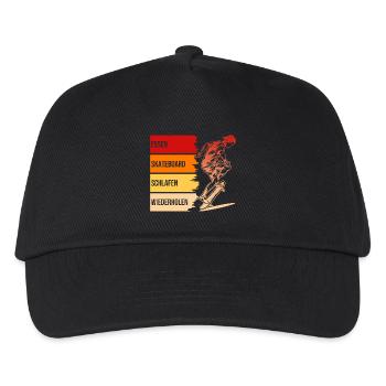 Essen, Skateboard, Schlafen, Wiederholen - Kinder Basecap - Schwarz - Vorne