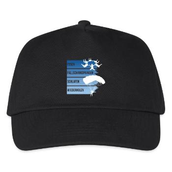 Essen - Fallschirmspringen - Schlafen -Wiederholen - Kinder Basecap - Schwarz - Vorne