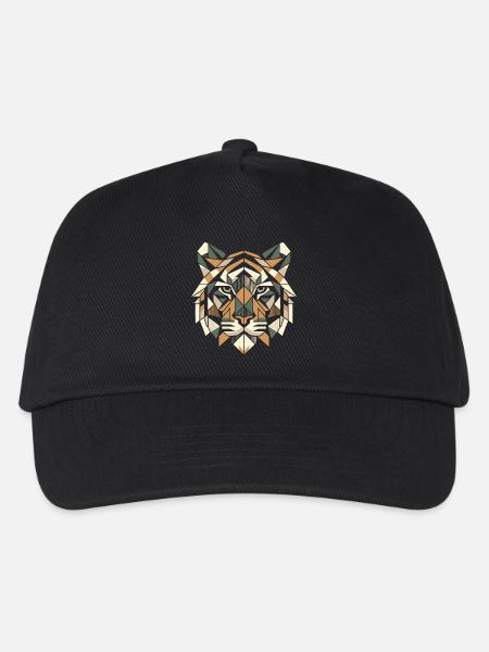 Bunter, geometrischer Tiger Kopf- Polygonen Motiv - Kinder Basecap - Schwarz
