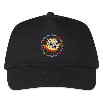 Funny laughing puffer fish and colorful fish - Kids’ Baseball Cap - black - Front