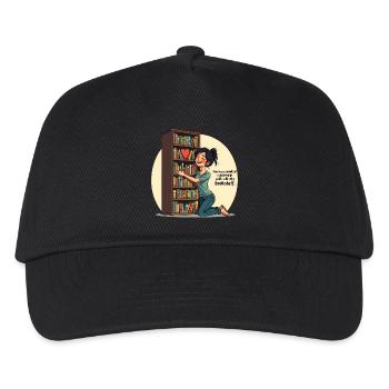 Leseratte Bücherwurm an einem Bücherregal - Kinder Basecap - Schwarz - Vorne