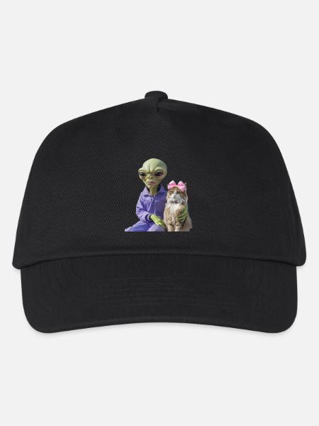 Alien und Katze – Galaktische Liebe - Kinder Basecap - Schwarz