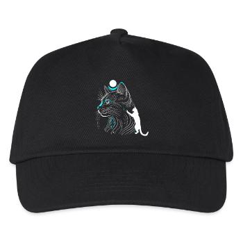 Minimalist Bastet Cat in Profile with Moon - Kids’ Baseball Cap - black - Front