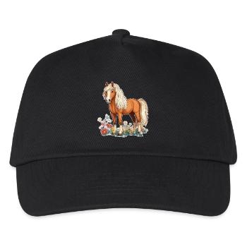 Pferd auf Wiese - Kinder Basecap - Schwarz - Vorne