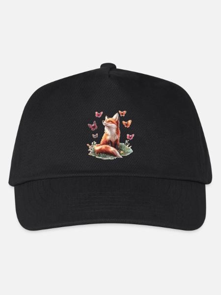 Fuchs mit Schmetterlingen - Kinder Basecap - Schwarz