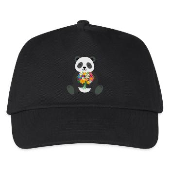 Panda with Bouquet of Flowers – Loving Animal Motif - Kids’ Baseball Cap - black - Front