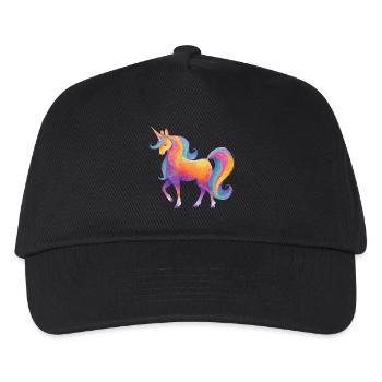 Glitzer Regenbogen Einhorn - Kinder Basecap - Schwarz - Vorne