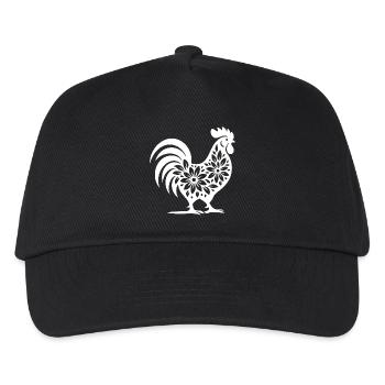 Blumen Folk Hahn Design - Kinder Basecap - Schwarz - Vorne