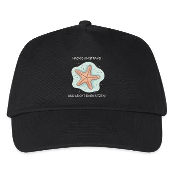 Nackig am Strand – Lustiger Seestern Spruch - Kinder Basecap - Schwarz - Vorne