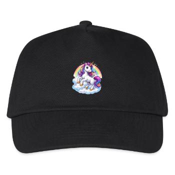 Regenbogen-Einhorn über Wolken - Kinder Basecap - Schwarz - Vorne