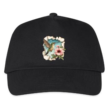 Kolibri mit Blüte - Kinder Basecap - Schwarz - Vorne