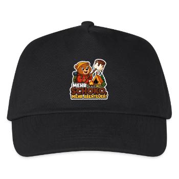 Comic Bär mit Schoko Abenteuer am Lagerfeuer - Kinder Basecap - Schwarz - Vorne