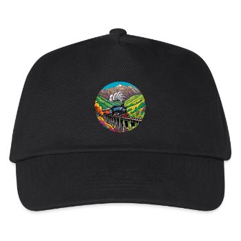 Bunter nostalgischer Eisenbahnzug mit Dampflok - Kinder Basecap - Schwarz - Vorne