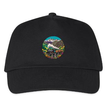 Bunter nostalgischer Eisenbahnzug mit Dampflok - Kinder Basecap - Schwarz - Vorne