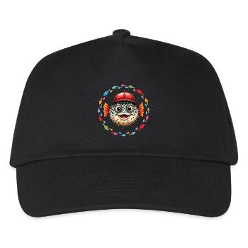 Puffer fish with red baseball cap and colorful fish - Kids’ Baseball Cap - black - Front