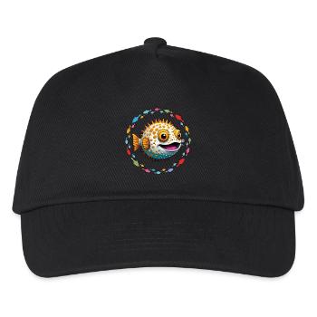 Puffer fish in the colorful circle of fish - Kids’ Baseball Cap - black - Front