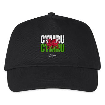 Flagge von Wales, walisischer Stolz - Kinder Basecap - Schwarz - Vorne
