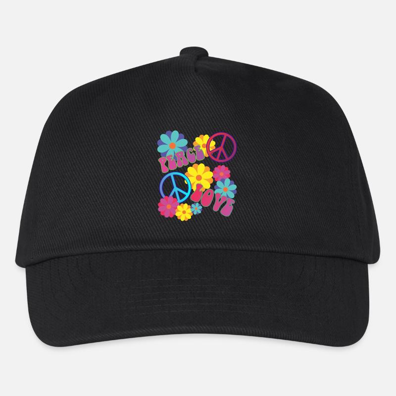 058 - love peace hippie flower power - Kinder Basecap - Schwarz