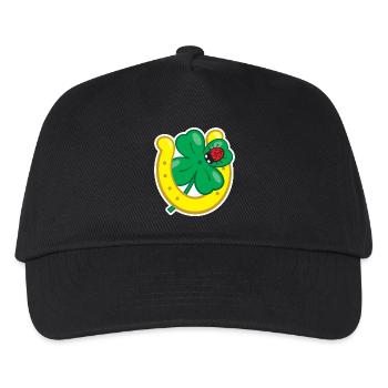 Glücksbringer mit Kleeblatt Hufeisen & Marienkäfer - Kinder Basecap - Schwarz - Vorne