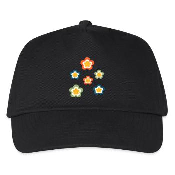 70er Jahre Blume Muster Retro Hippie Flowers Power - Kinder Basecap - Schwarz - Vorne