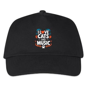 Ich liebe Katzen und Musik - Kinder Basecap - Schwarz - Vorne