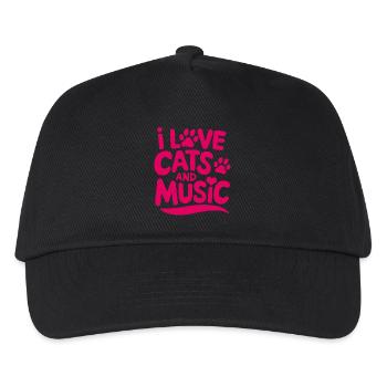 Ich liebe Katzen und Musik - Kinder Basecap - Schwarz - Vorne