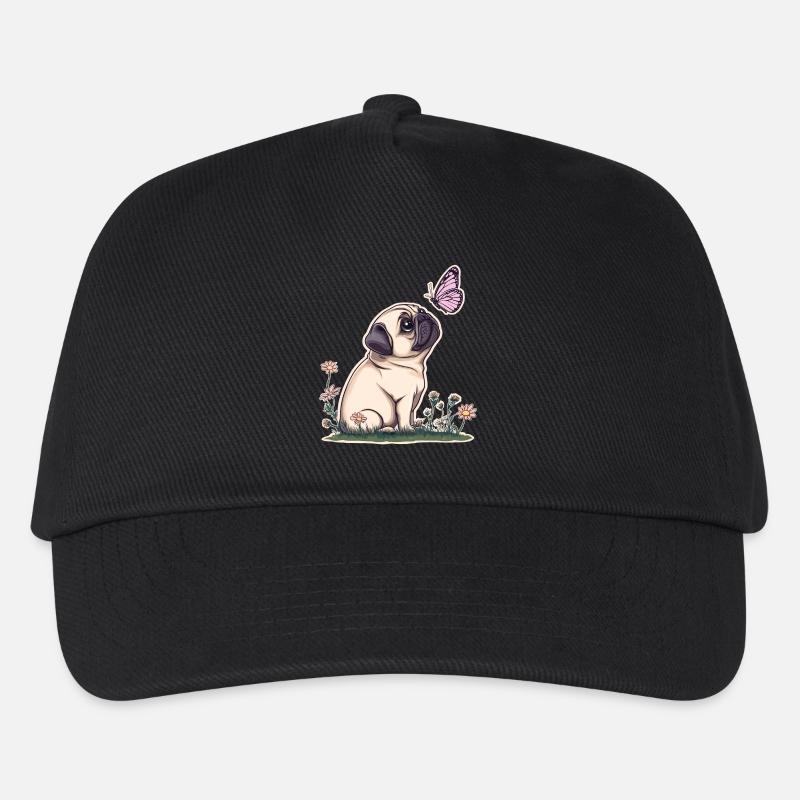 Mops mit Schmetterling - Kinder Basecap - Schwarz
