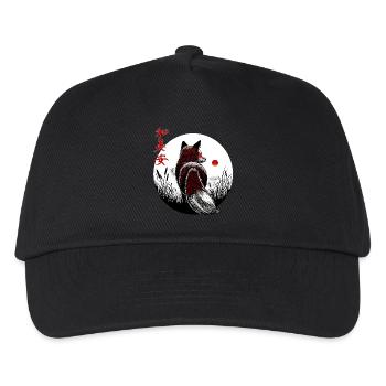 Kitsune Kawaii Japanische Landschaft - rote Kanji - Kinder Basecap - Schwarz - Vorne