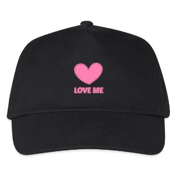 Pinkes Herz mit dem Schriftzug "LOVE ME" - Kinder Basecap - Schwarz - Vorne