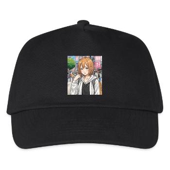 Anime-Figur auf der Straße der Stadt - Kinder Basecap - Schwarz - Vorne