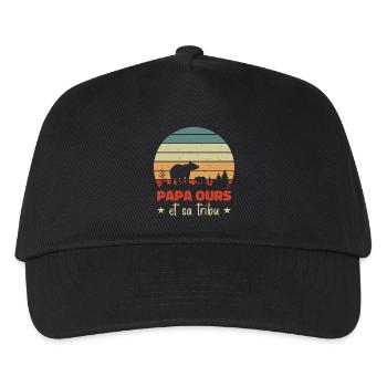 Papa Bear and His Tribe, Humor Gift - Kids’ Baseball Cap - black - Front