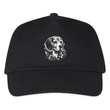 Beagle Porträt mit Blumen im realistischen Stil - Kinder Basecap - Schwarz - Vorne