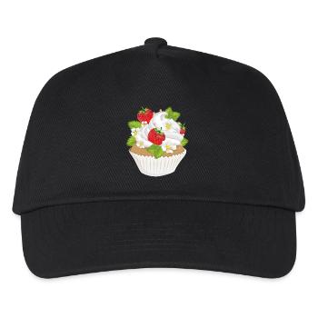 Erdbeer-Cupcake Motiv – Törtchen mit Topping - Kinder Basecap - Schwarz - Vorne