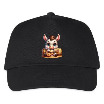 Cute donkey with guitar on straw bale - Kids’ Baseball Cap - black - Front