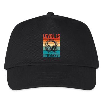 15 Jahre Geburtstag Teen Gamer Level 15 freigeschaltet - Kinder Basecap - Schwarz - Vorne