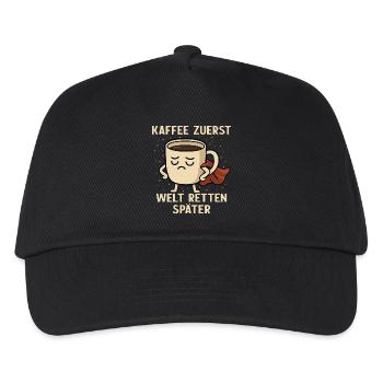 Kaffee Zuerst - Welt Retten Später - Kinder Basecap - Schwarz - Vorne